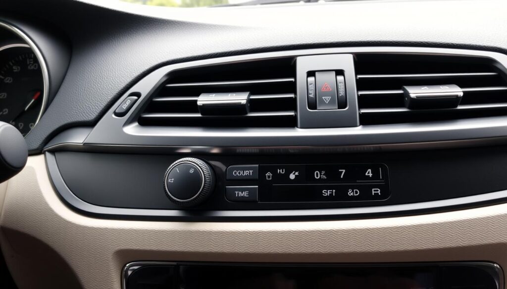 Car dashboard AC controls and vents showing proper operation Car dashboard AC controls and vents showing proper operation