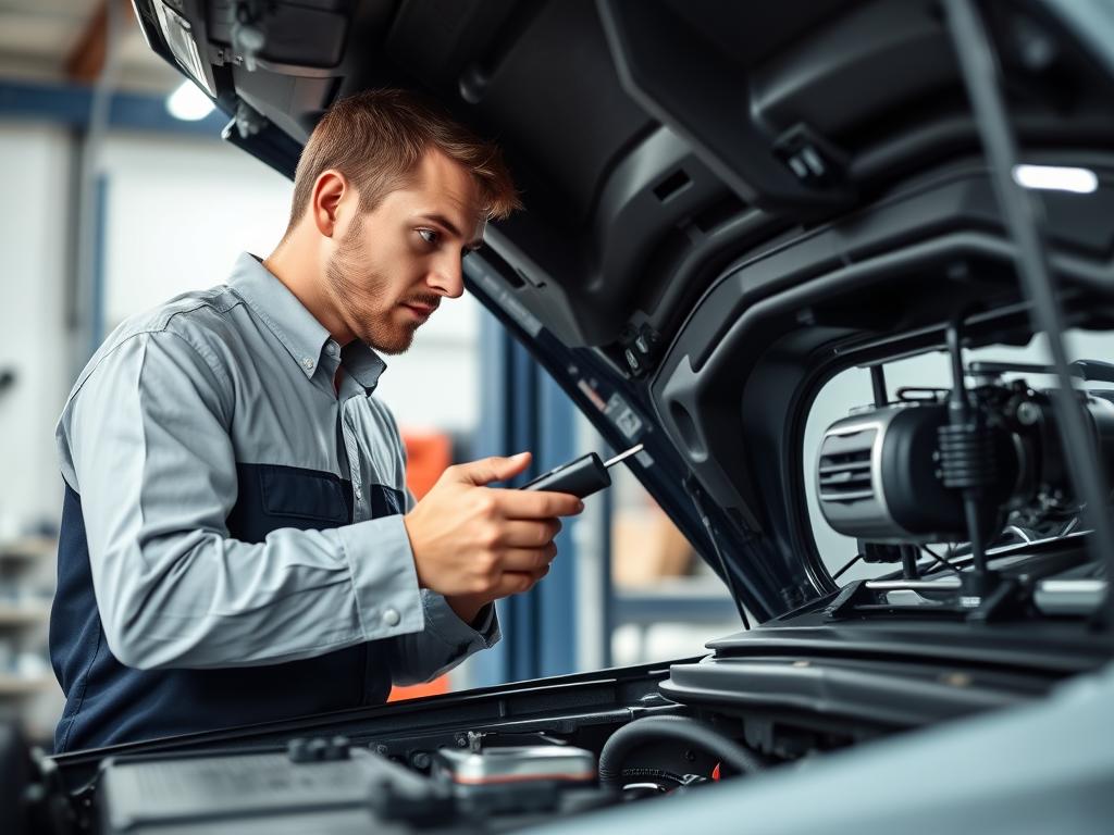 Experienced technician working on vehicle air conditioning system repair Experienced technician working on vehicle air conditioning system repair